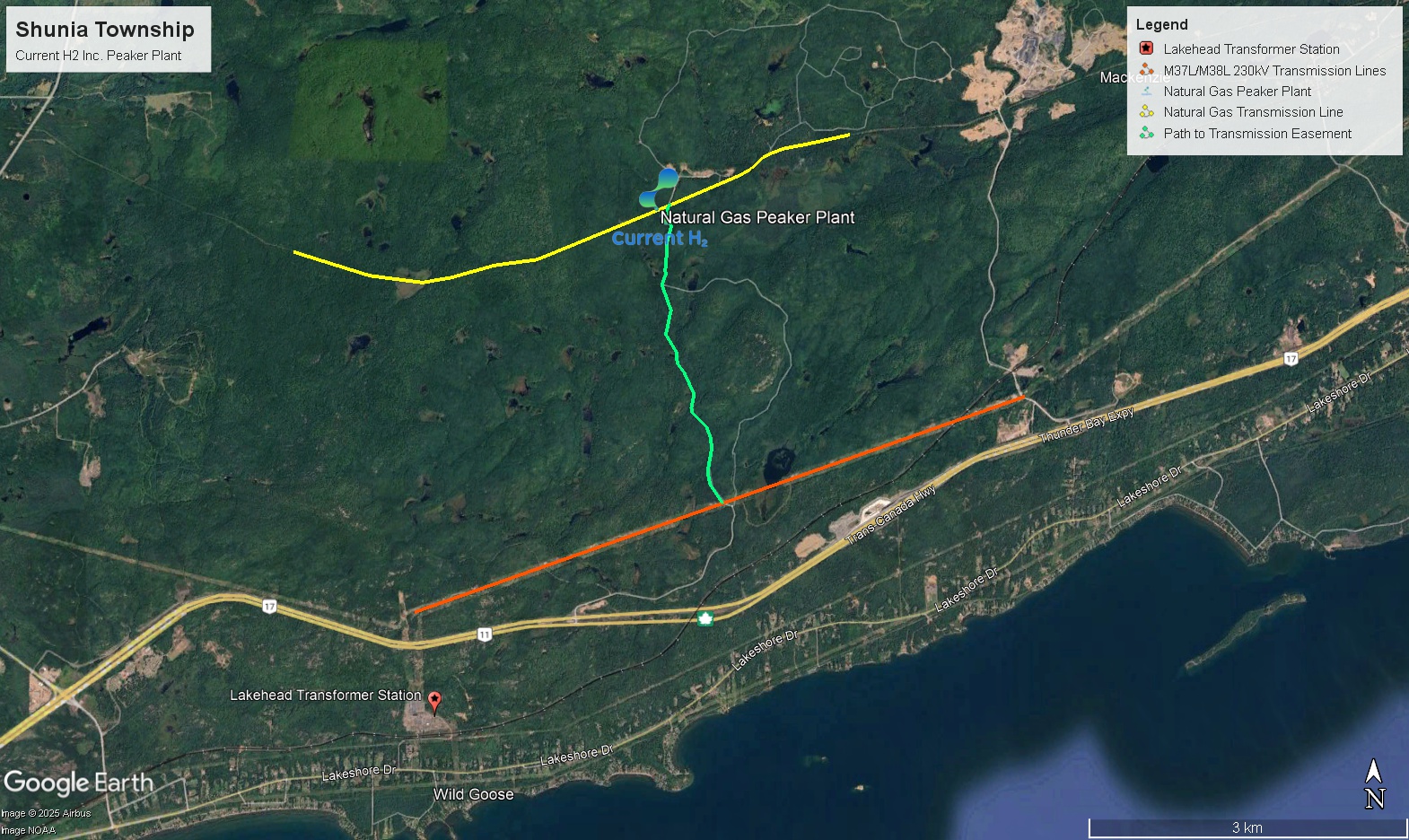 Map showing proximity to 230kV and gas lines